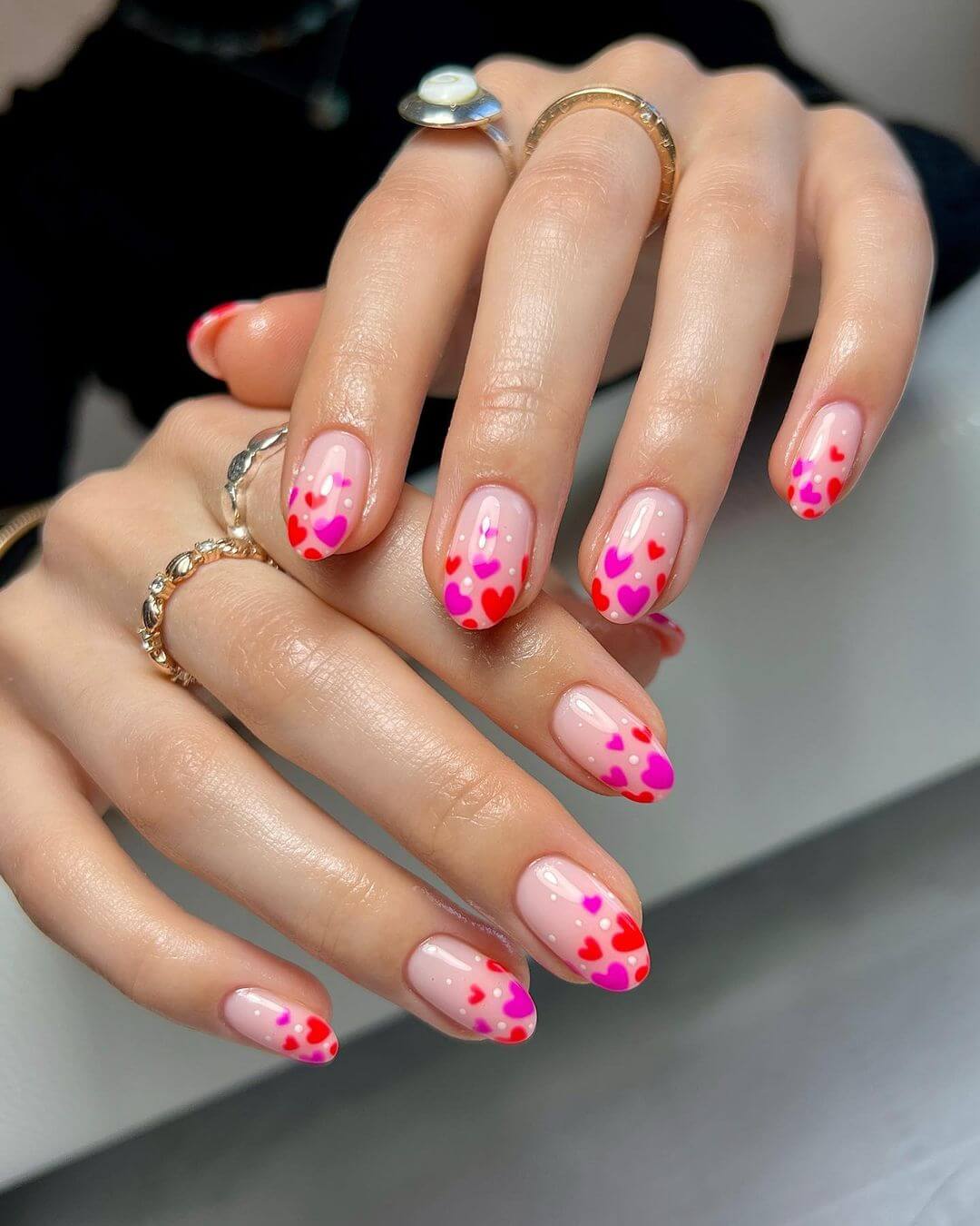 Heart-Themed French Tips