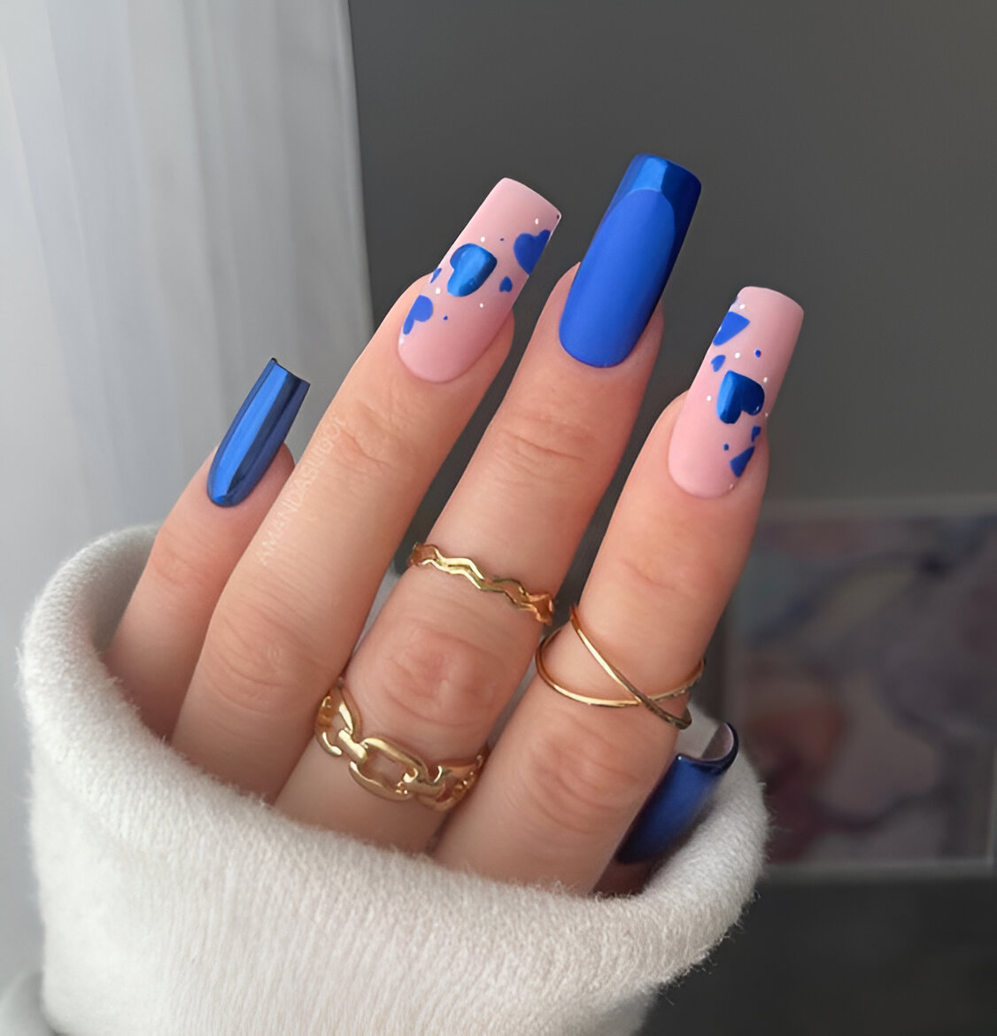 Hearted Blue Acrylic Nails