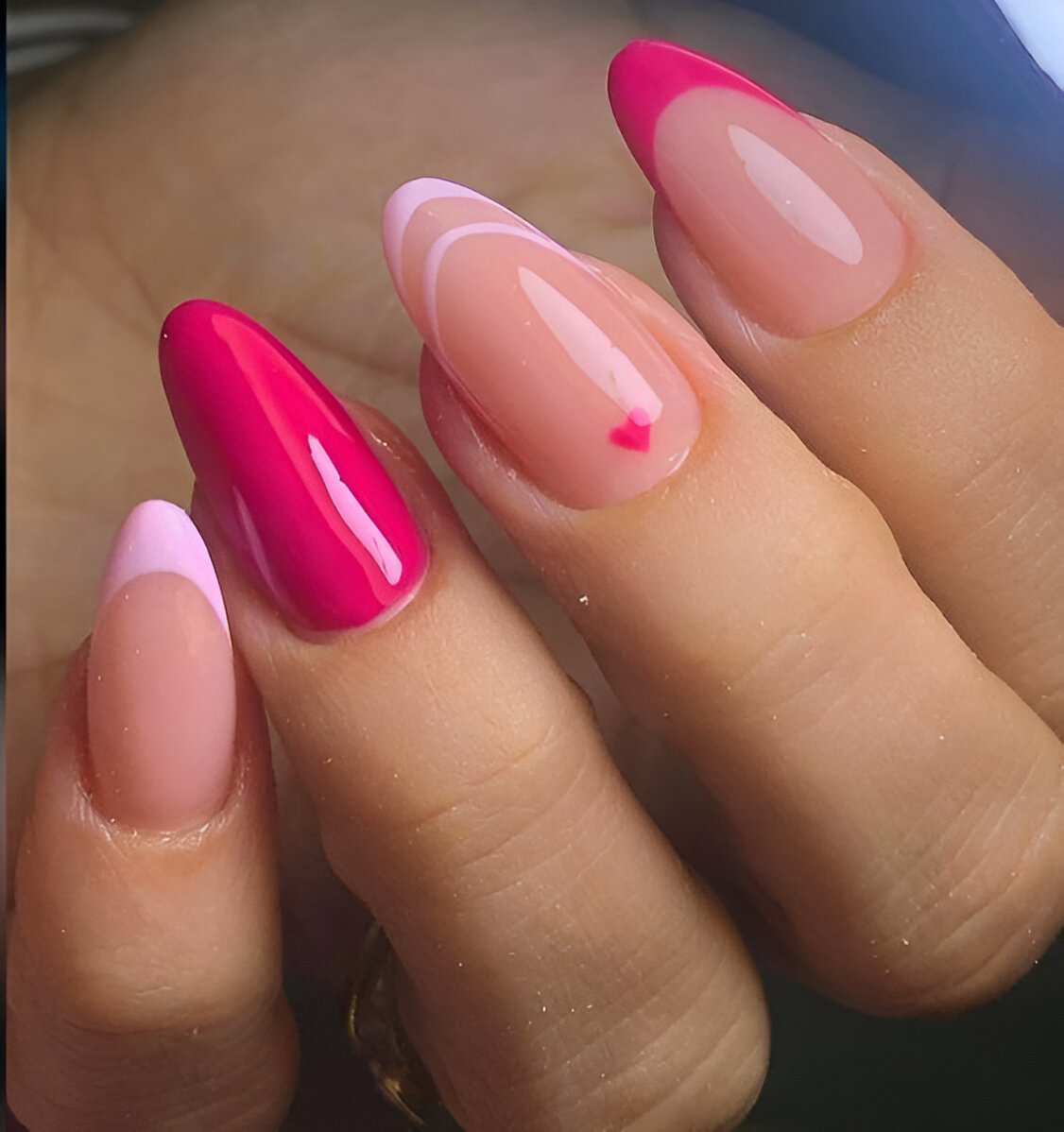 Hot-Pink Almond Nails