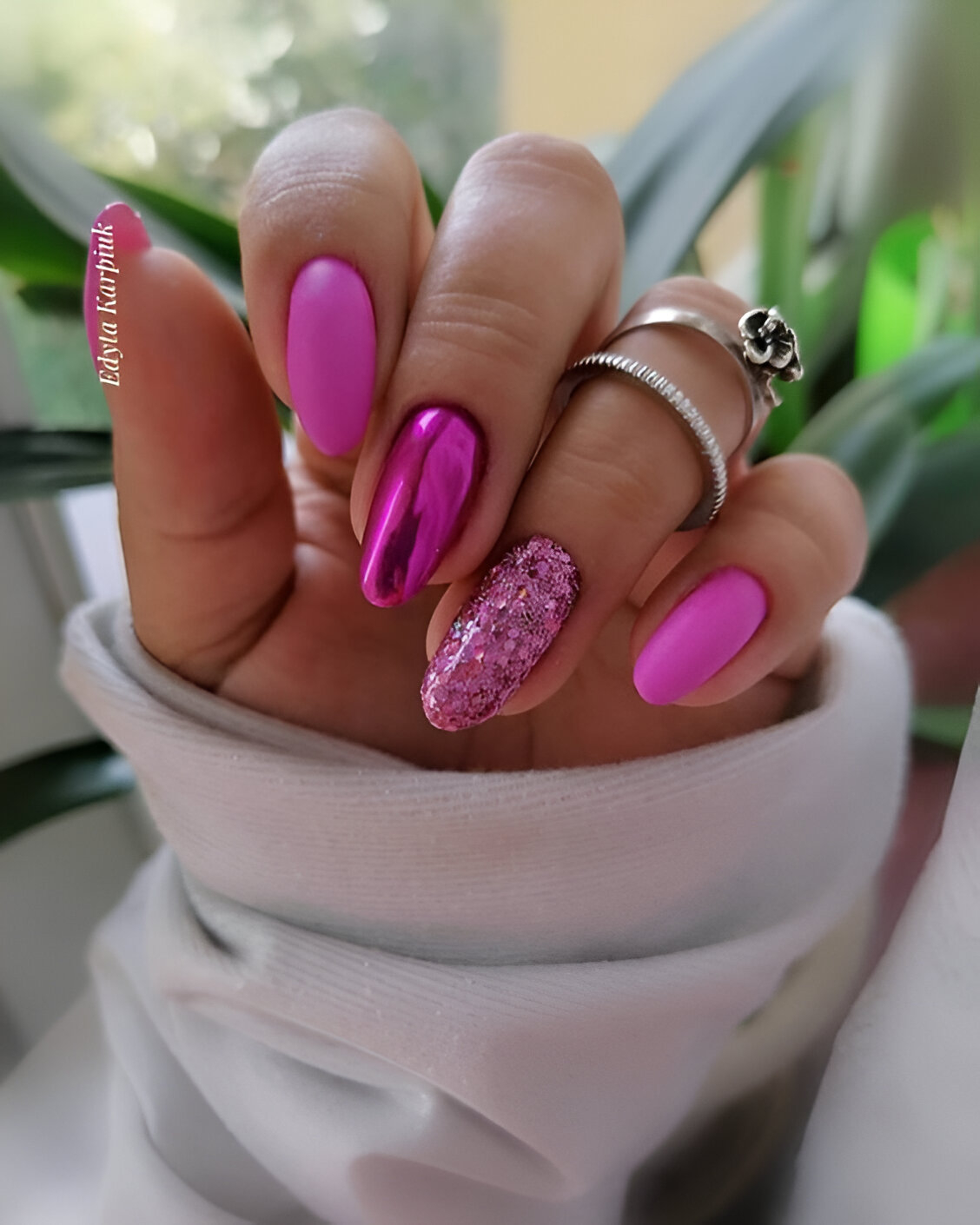 Hot Pink Chrome Nails