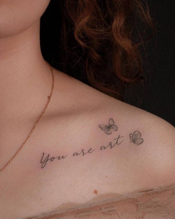 Inspirational Quoted Collarbone Tattoo
