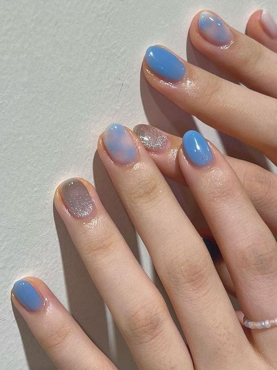 Jelly Light Blue Nails