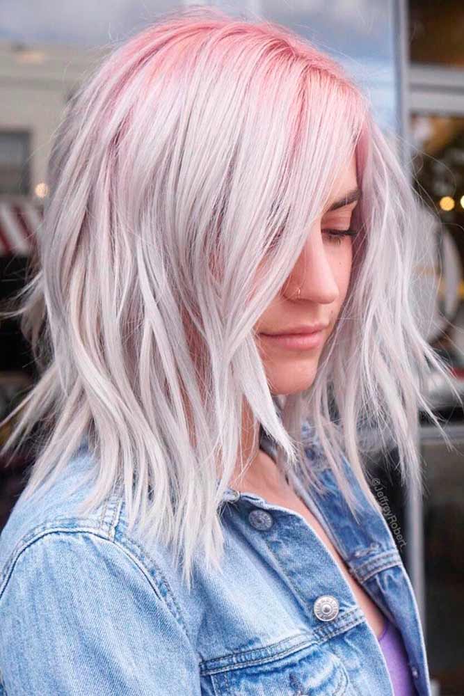Layered Hair With Pink Roots