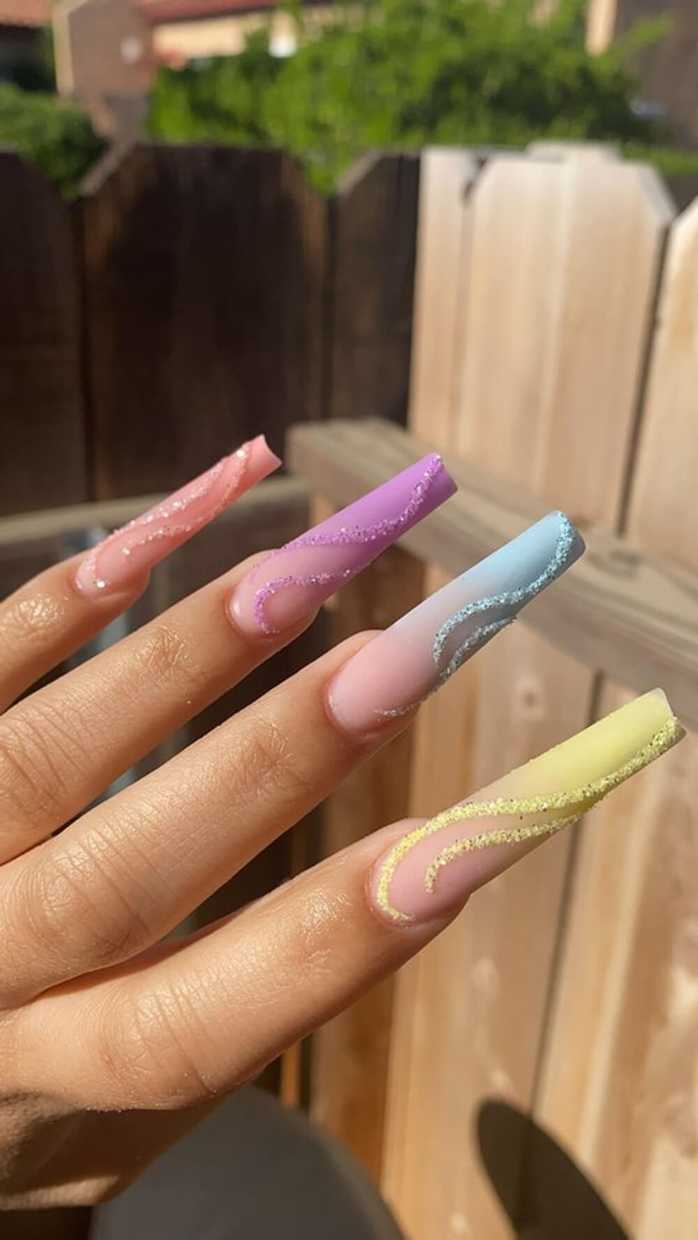 Long Pastel Rainbow French Tips