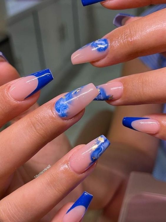 Marbled Blue Acrylic Nails