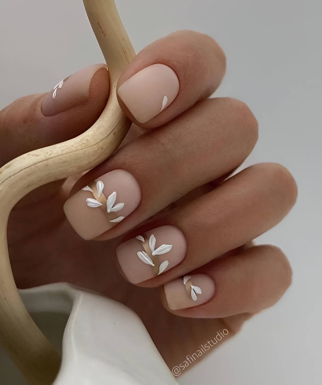 Matte Nude Floral Nails