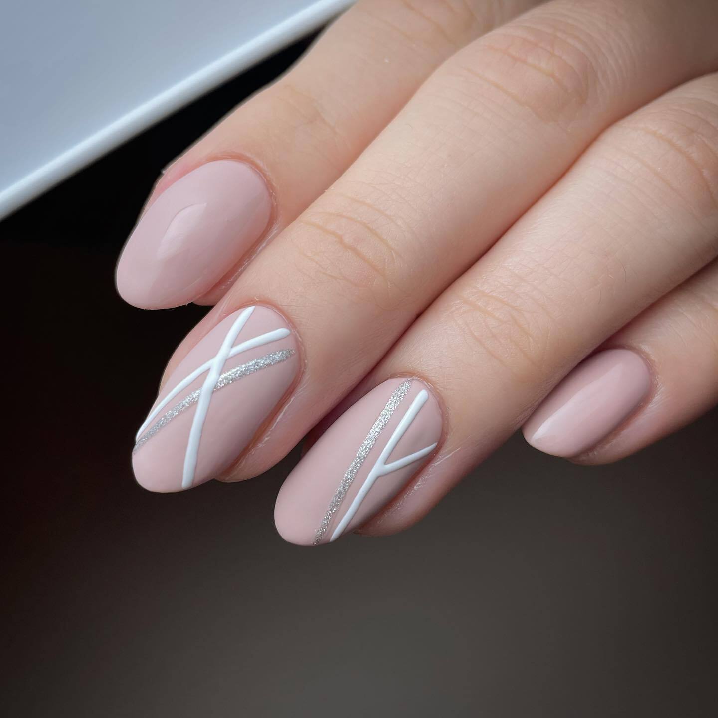 Matte Pink-Nude Nails With Lines