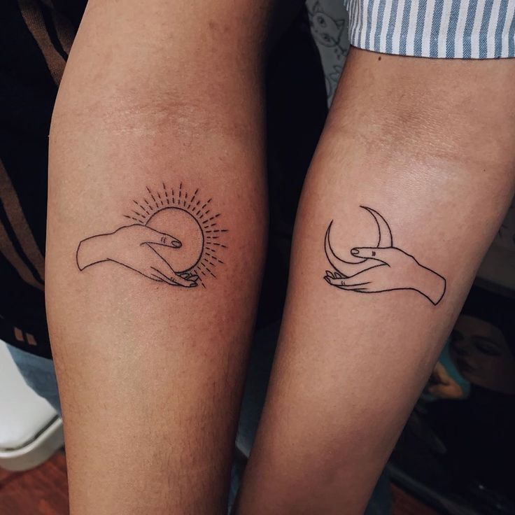 Meaningful Sun And Moon Best Friend Matching Tattoos