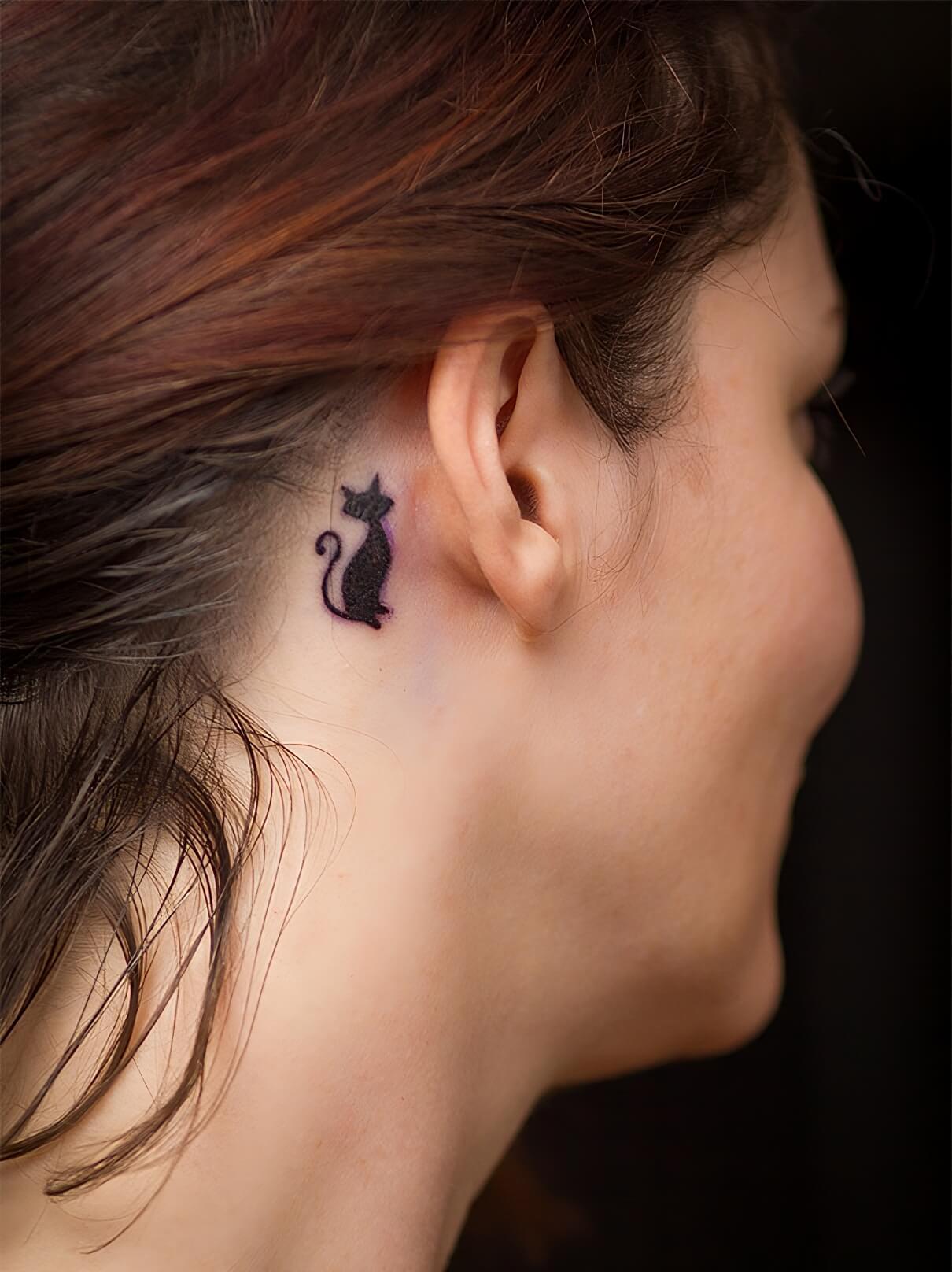 Mini Cat Tattoos Behind The Ear