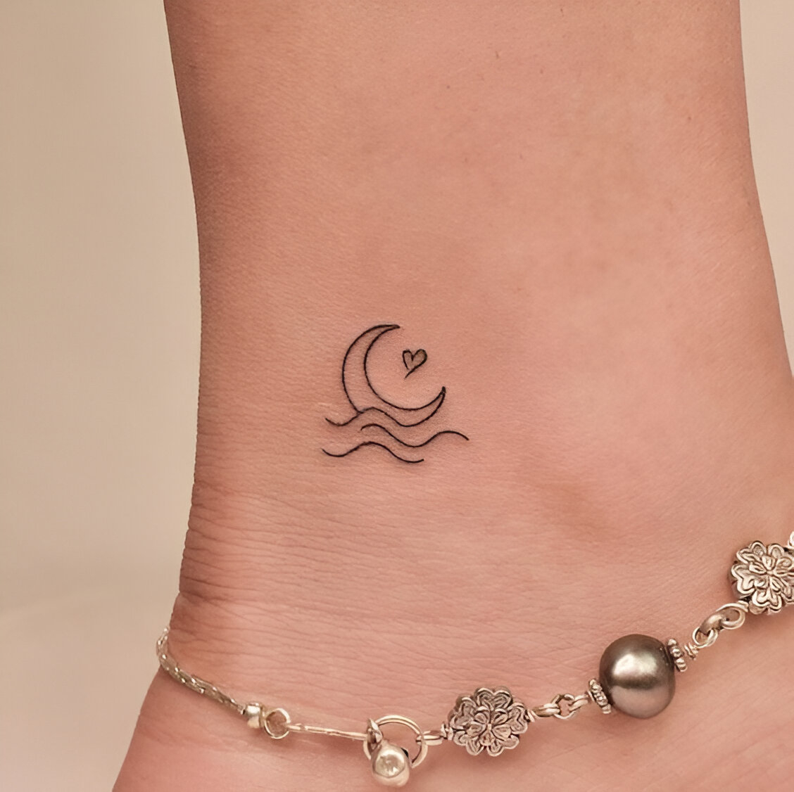 Moon And Heart Minimalist Tattoos