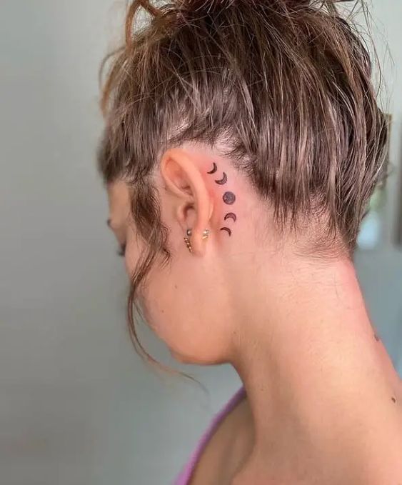 Moon Phase Behind-The-Ear Tattoos