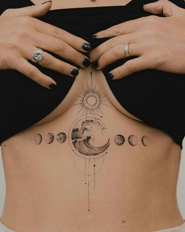 Moon Phase Underboob Tattoo