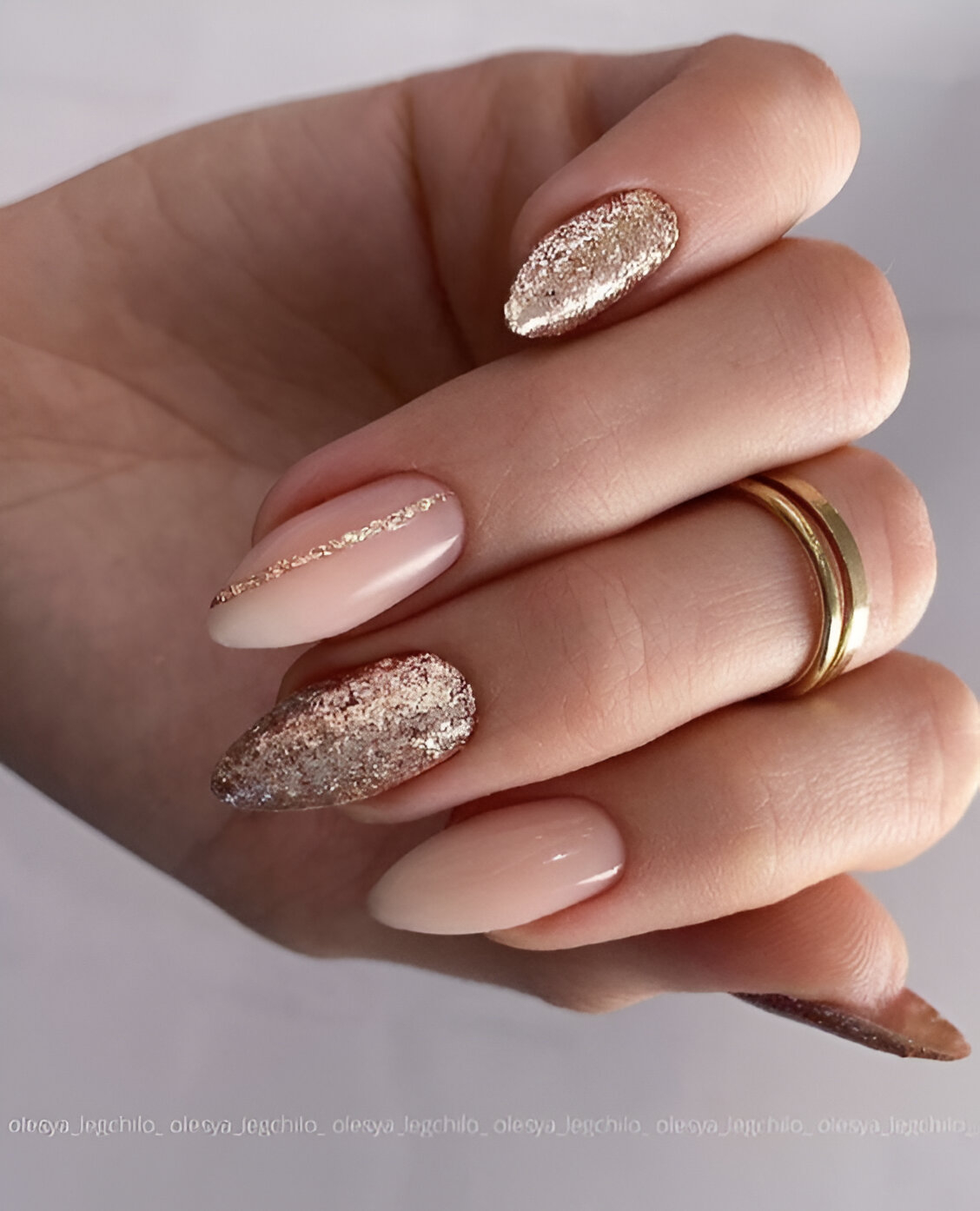 Nude And Gold Nail Designs With Glitter