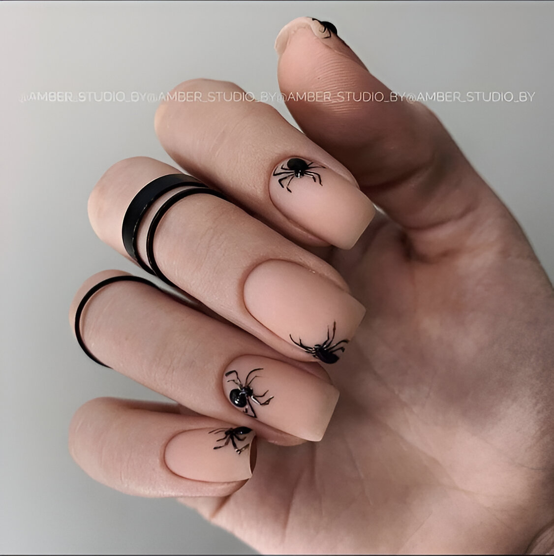 Nude Nails With Scary Spiders