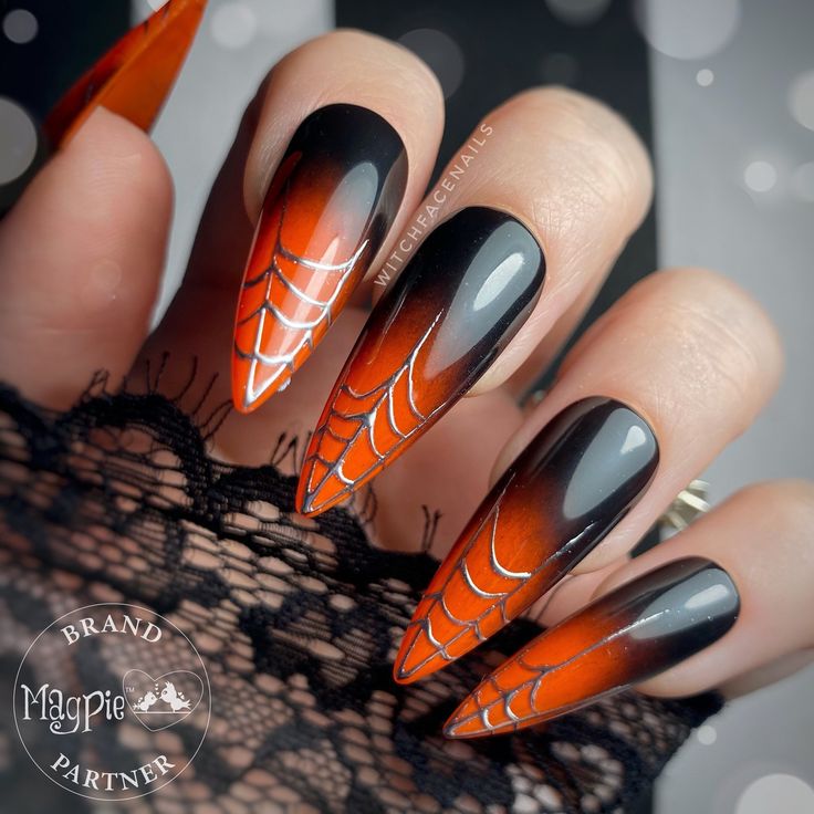 Orange And Black Halloween Nails