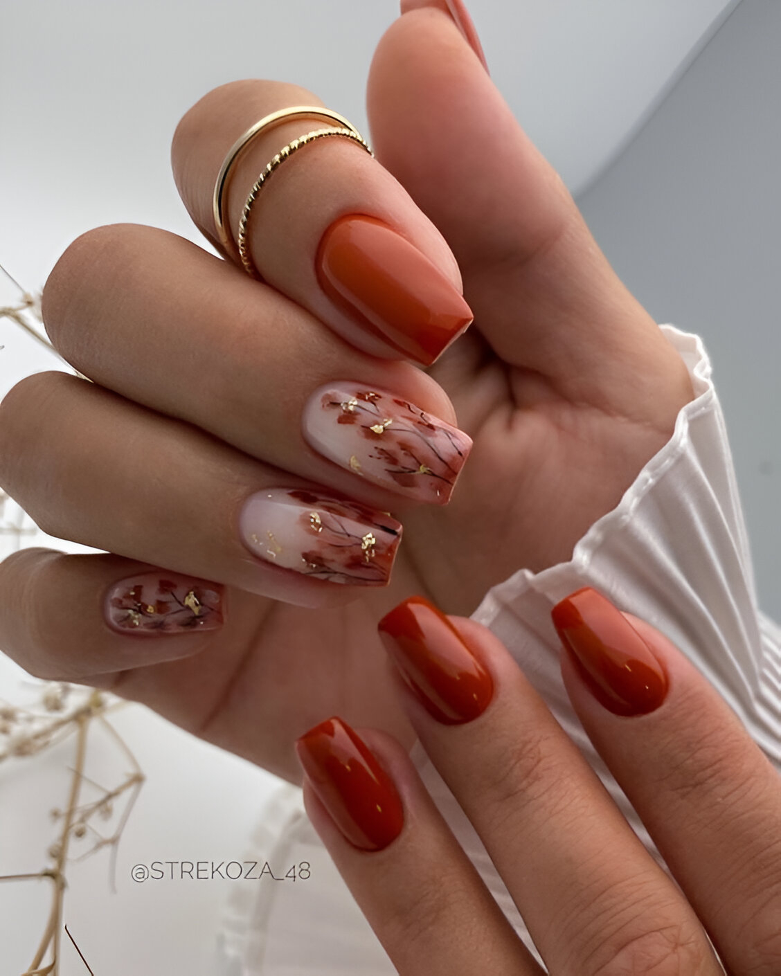 Orange Nails With Maple Leaves