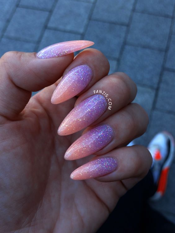 Pastel Pink And Purple Ombre Glitter Nail Designs