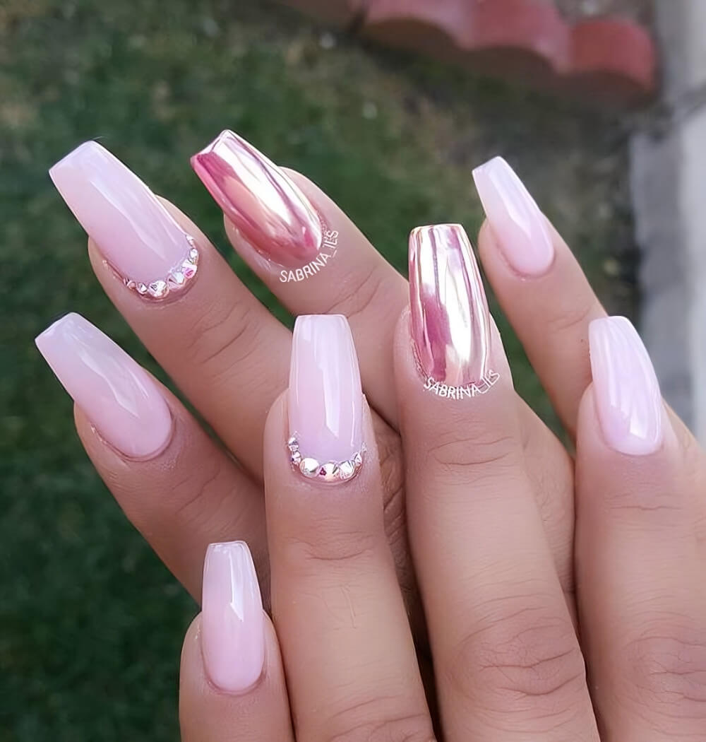 Pastel Pink Mirror Chrome Nails