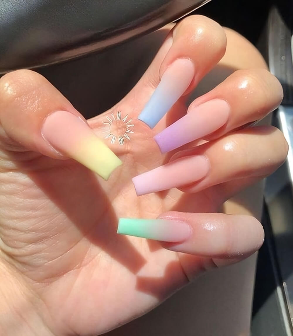 Pastel Rainbow Square French Tip Nails