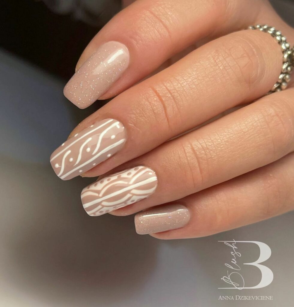Patterned Beige Nail Designs