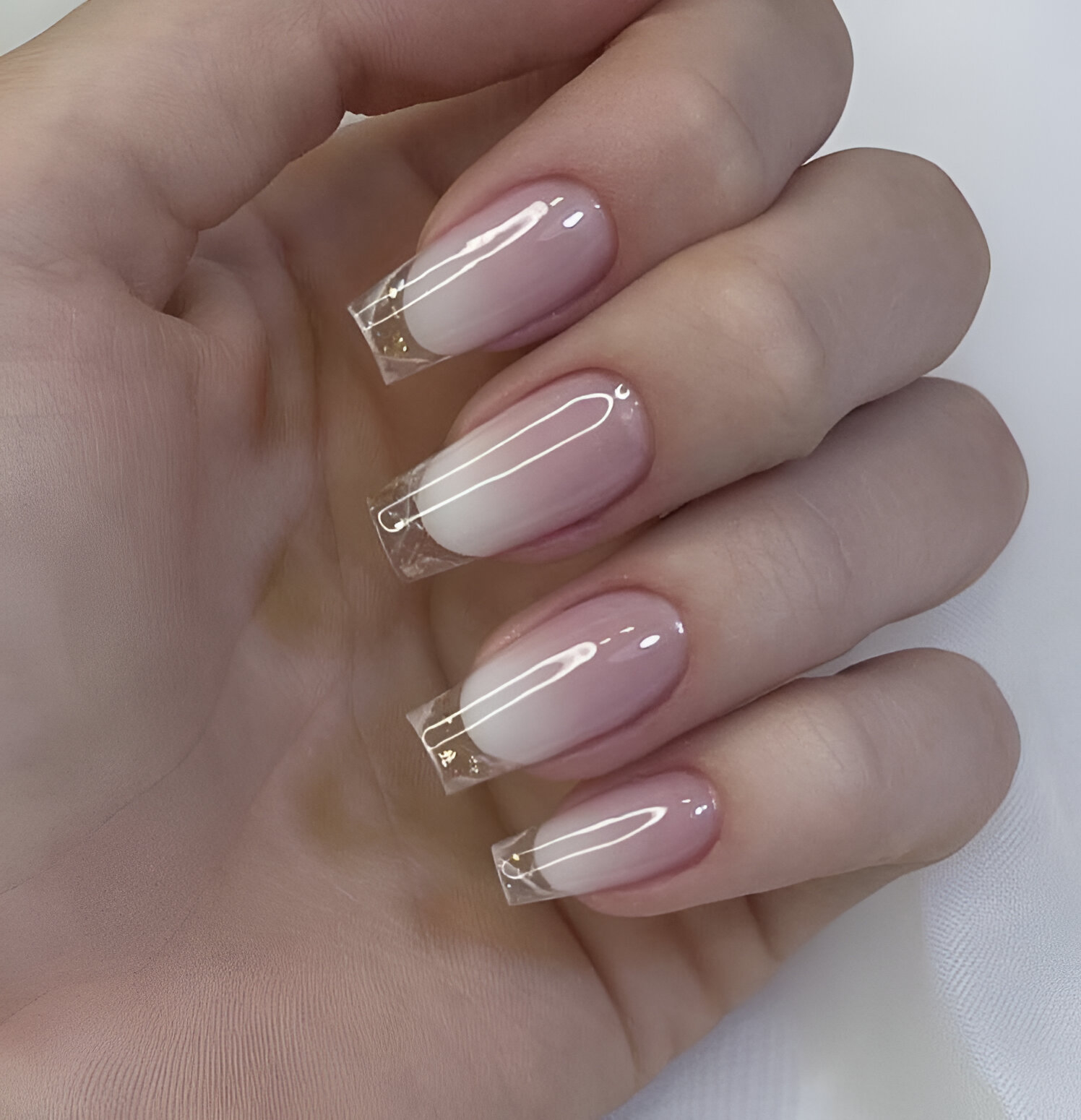 Pearly Pink Clear Acrylic Nails