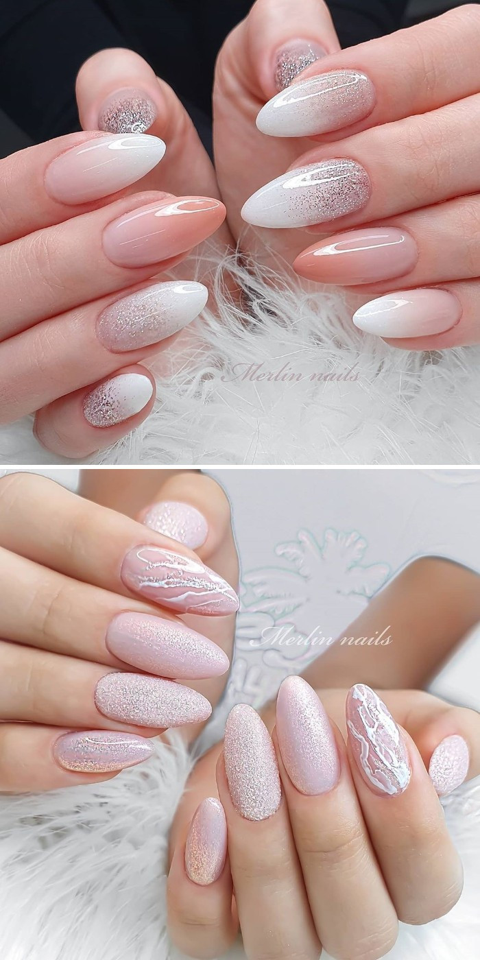 Pink And White Wedding Nail Designs