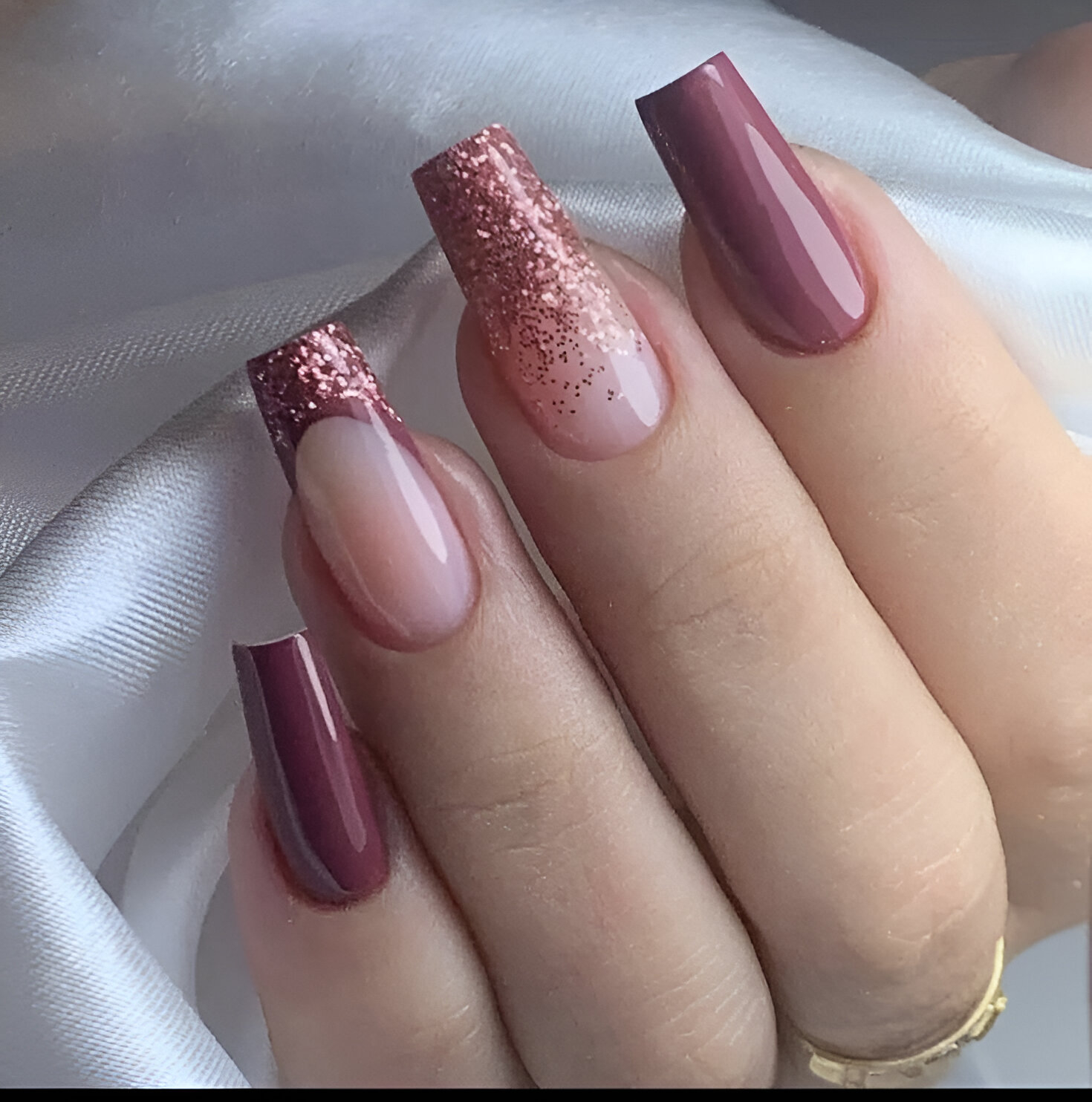 Pink French Nail Designs With Glitter