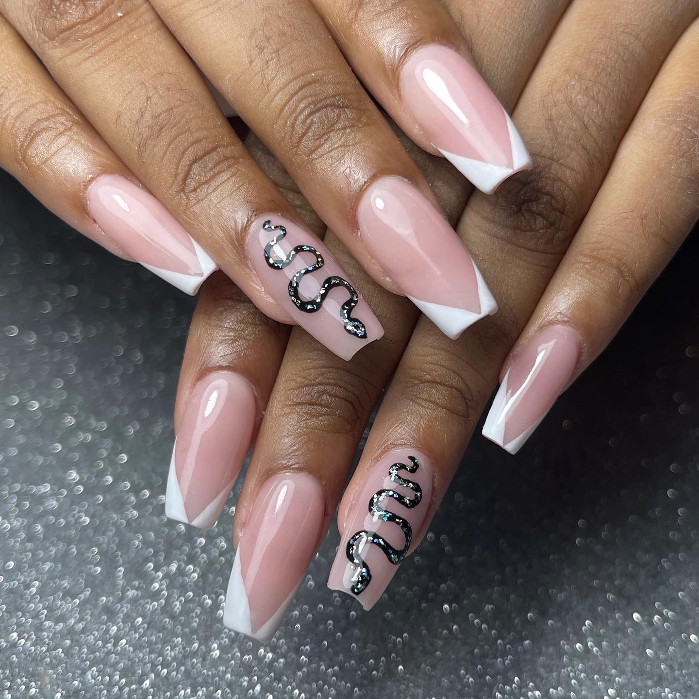 Pink French Tips With Snakes