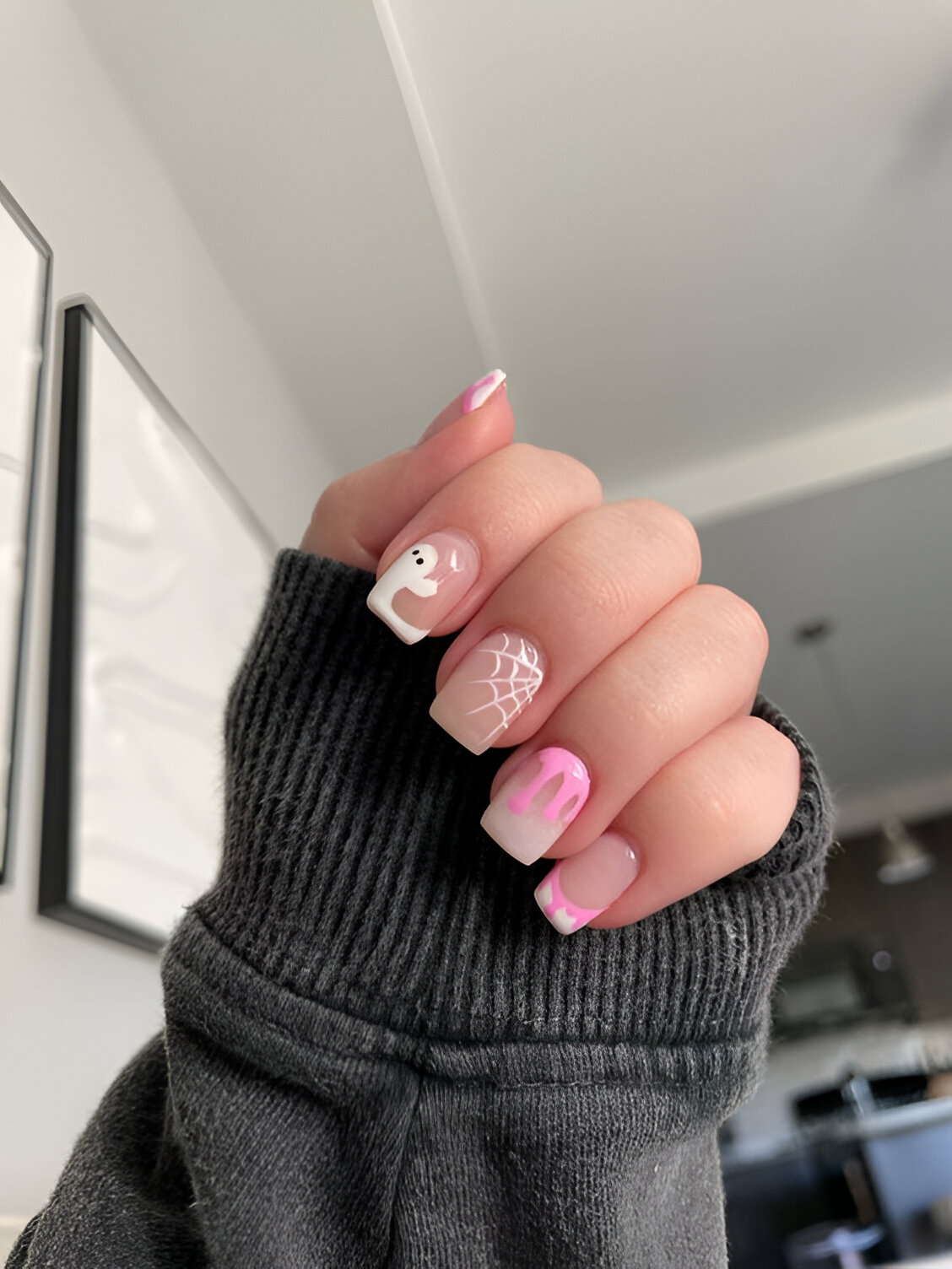 Pink Ghost Short Nails