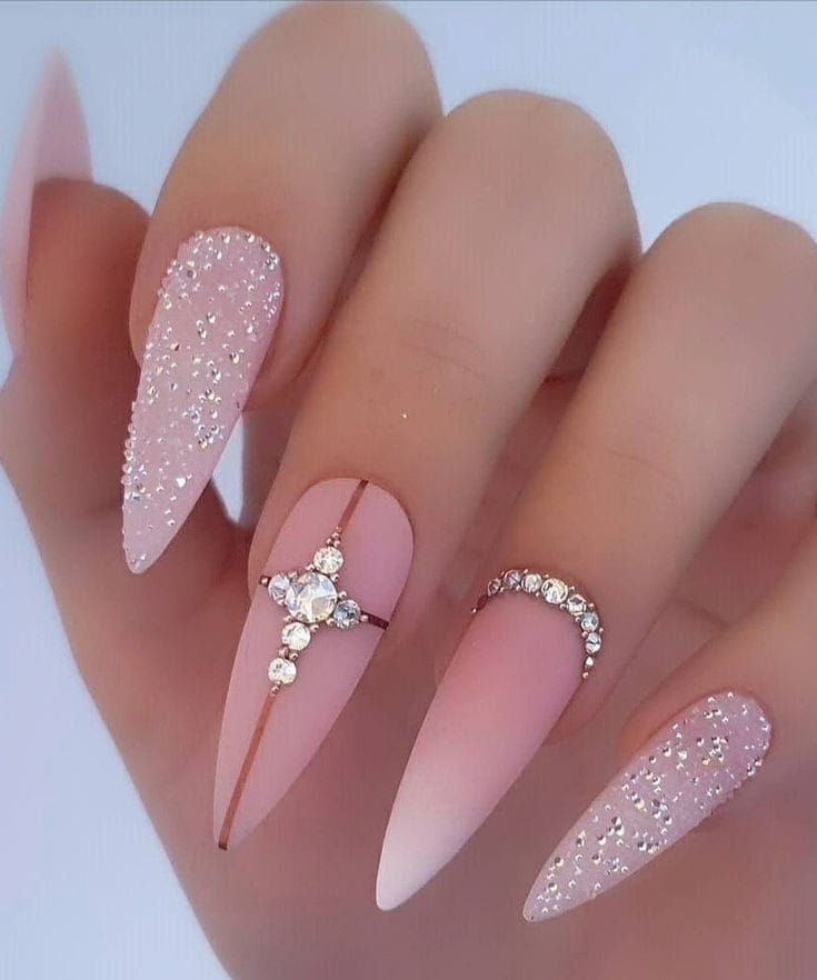 Pink Glittered Wedding Nails