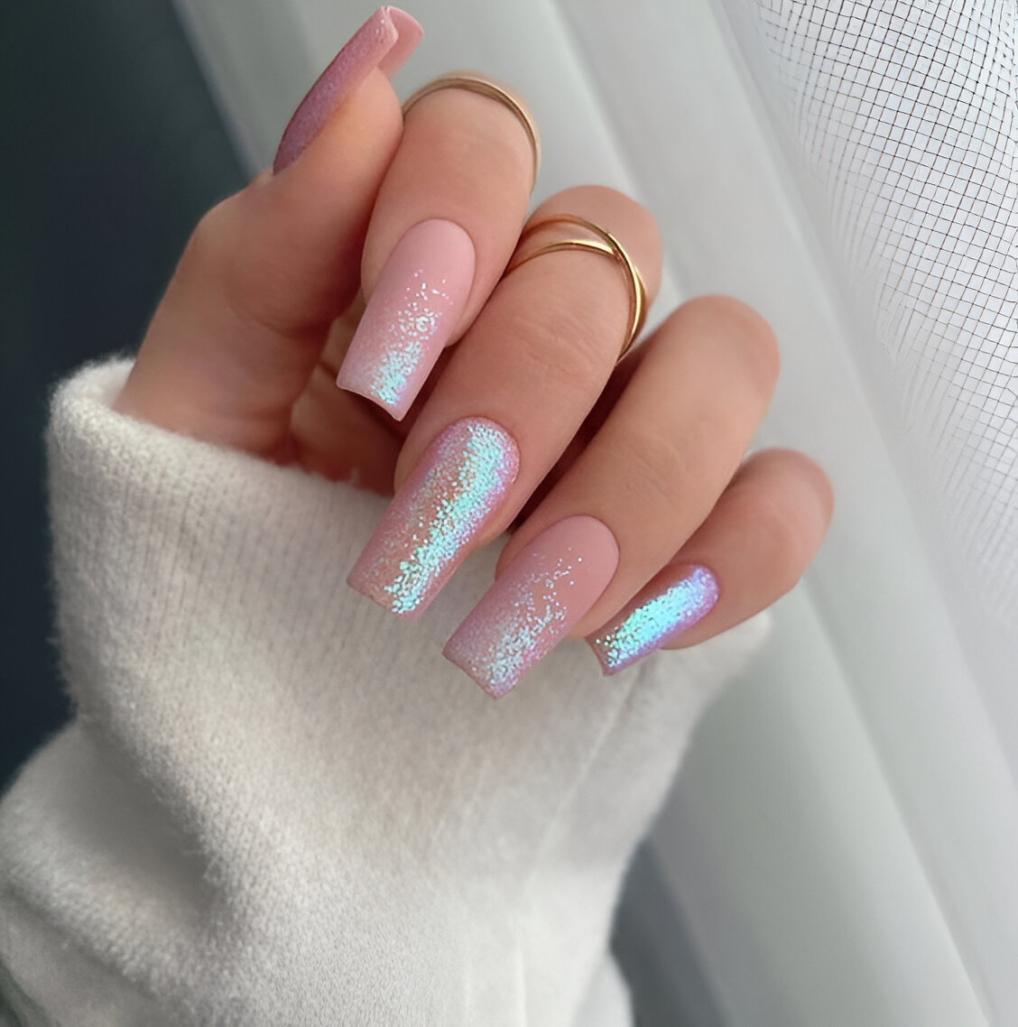 Pink Holographic Nails