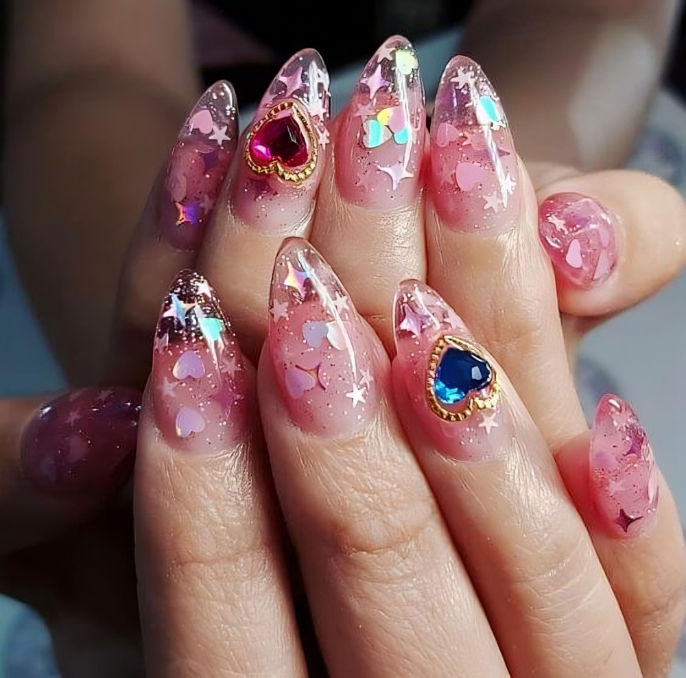 Pink Magical Crystal Nails