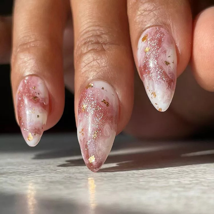 Pink Marble With Gold Nails