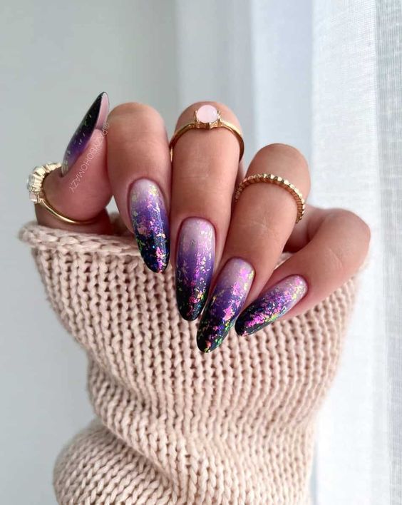Purple Gradient Glitter Nails
