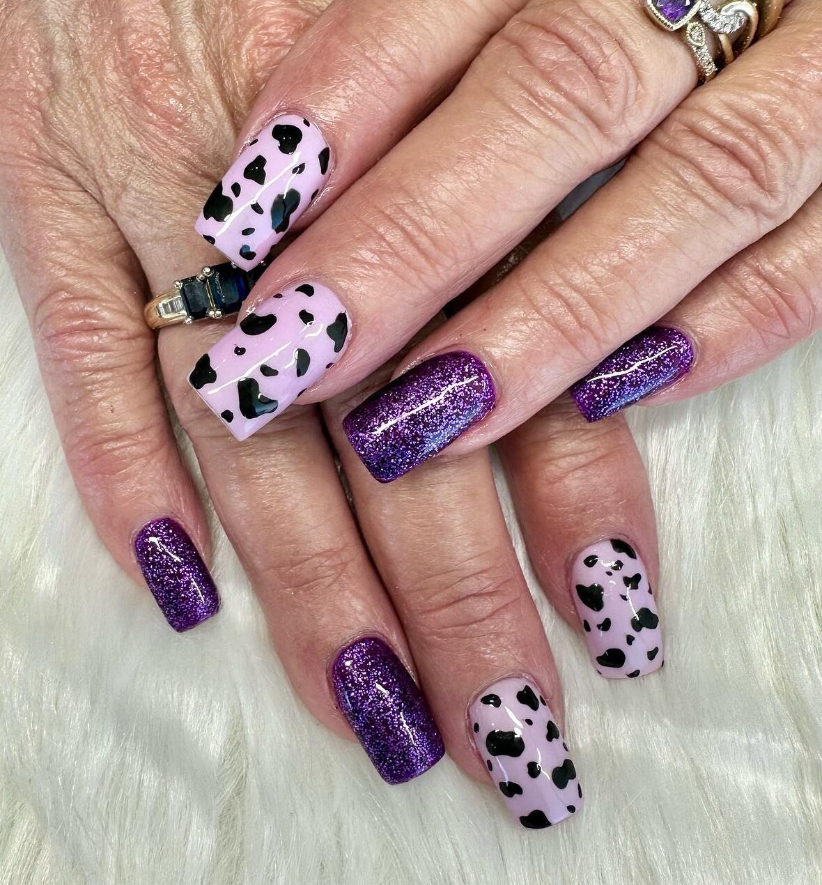 Purple Nails With Fun Animal Print