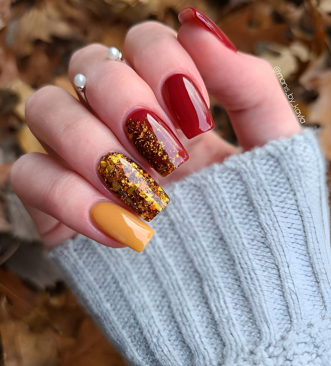 Red And Yellow Autumn Nail Design