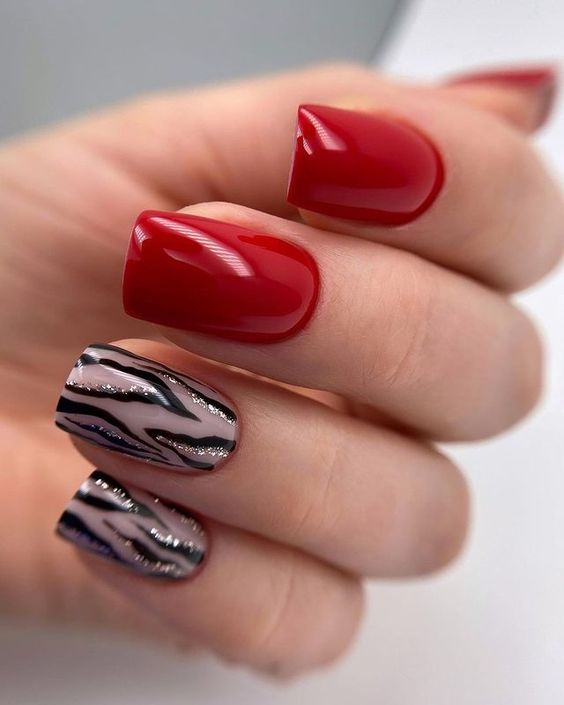 Red Animal Accent Nails