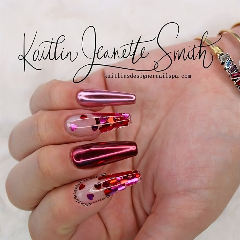 Red Heart Chrome Nails