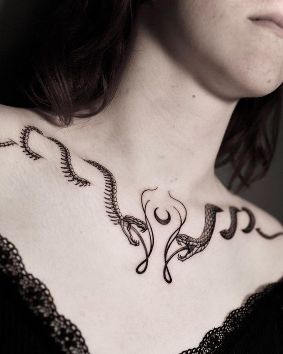 Serpent Collarbone Tattoo