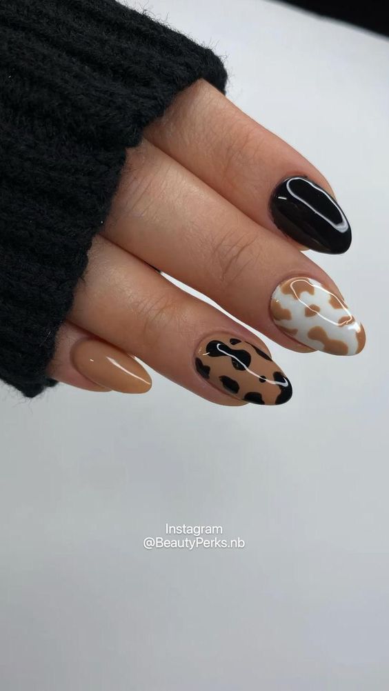 Short Almond Shaped Nails With Fun Animal Print