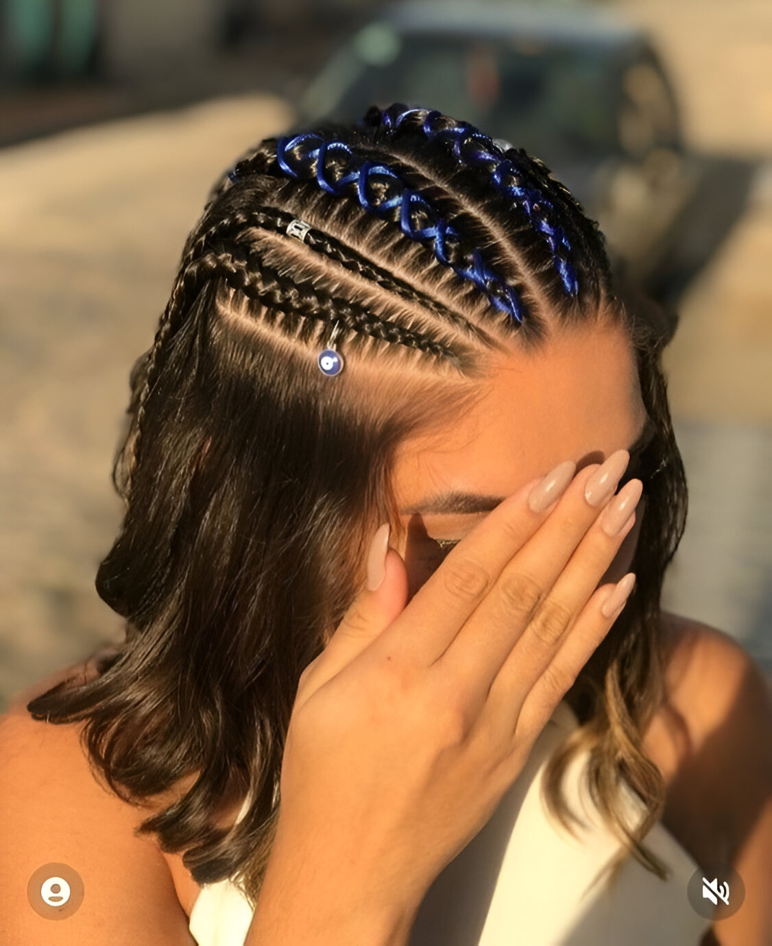Short Braided Hairstyles With Blue Ribbons