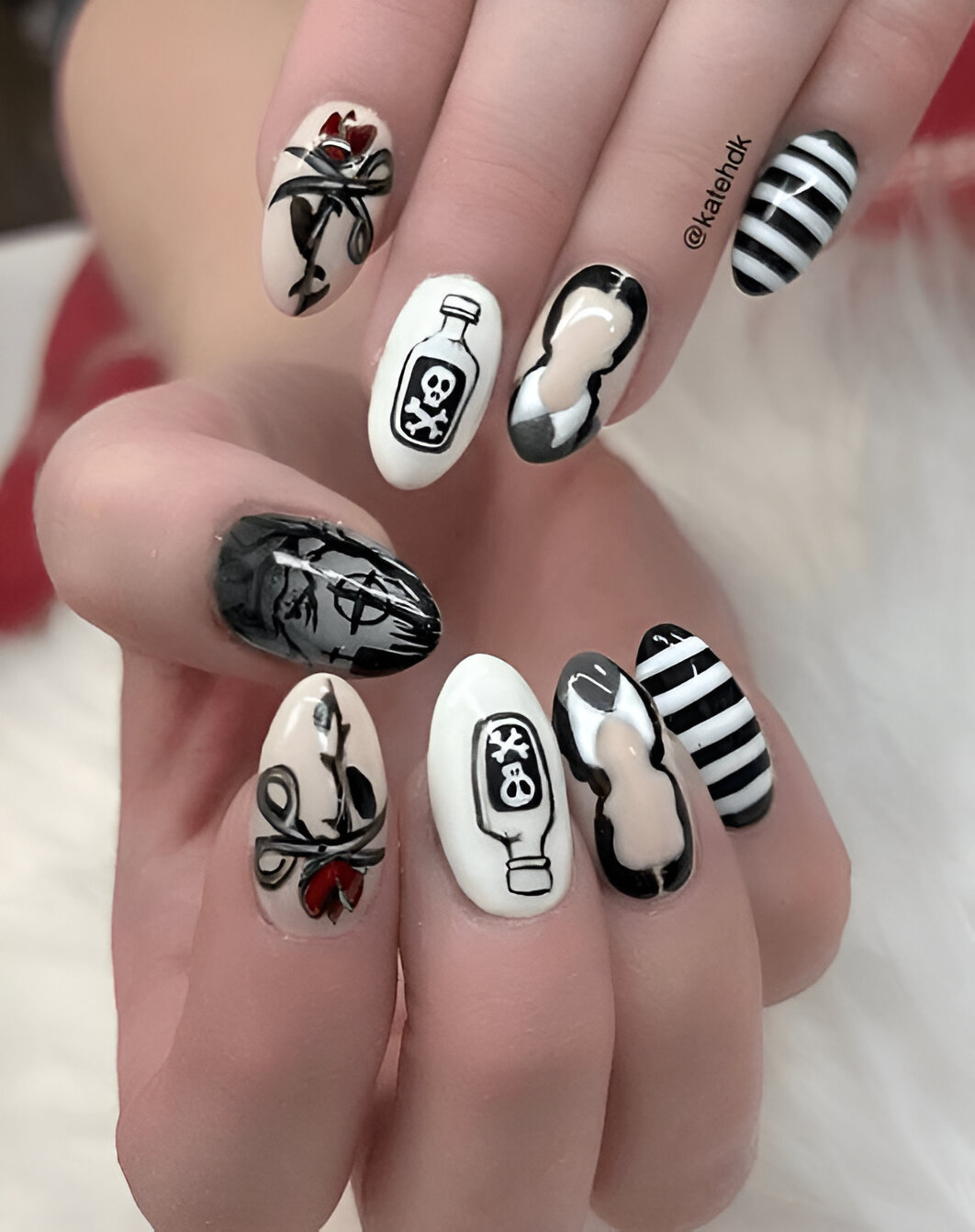 Short Halloween Nails With Wednesday Design