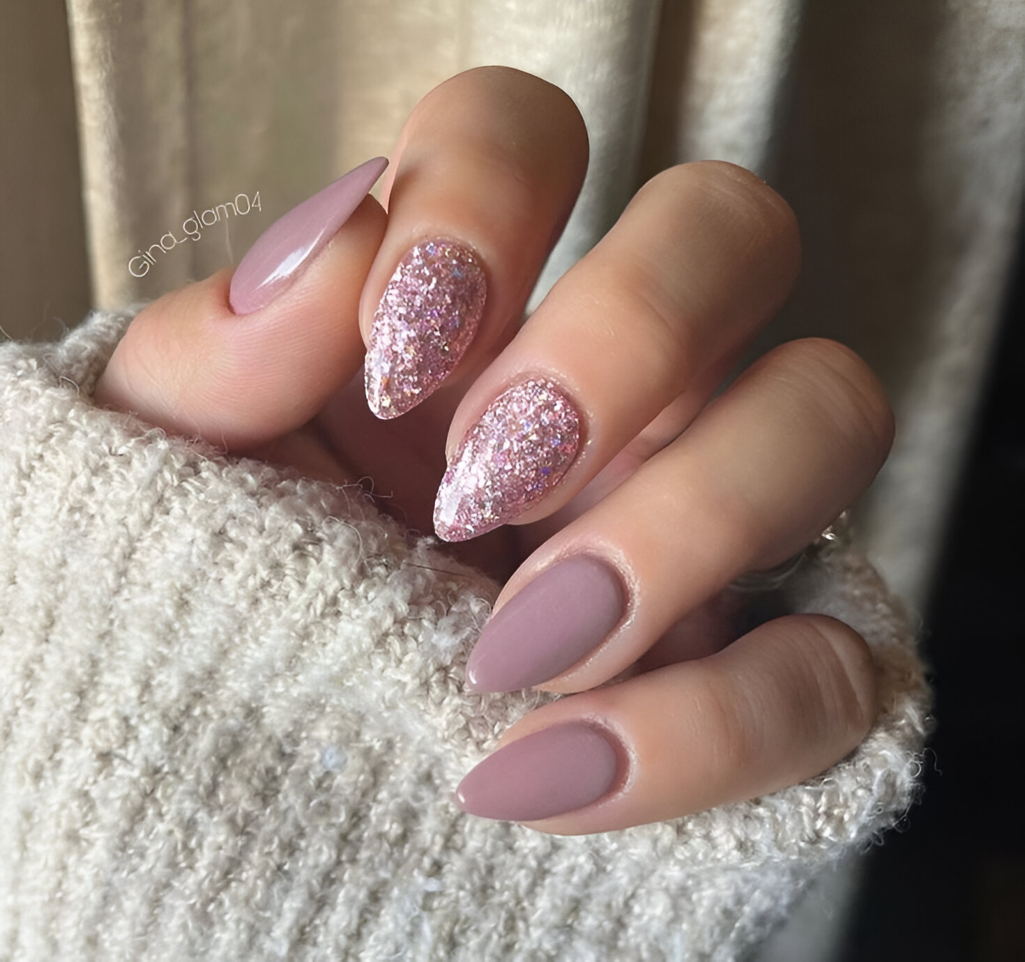 Short Lavender Glitter Nails