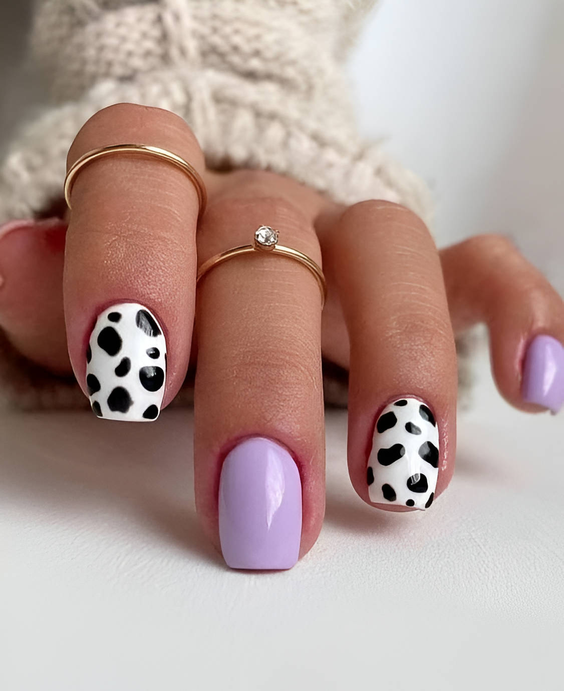 Short Nails With Cow Print