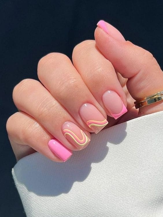 Short Pink Square French Tip Nails