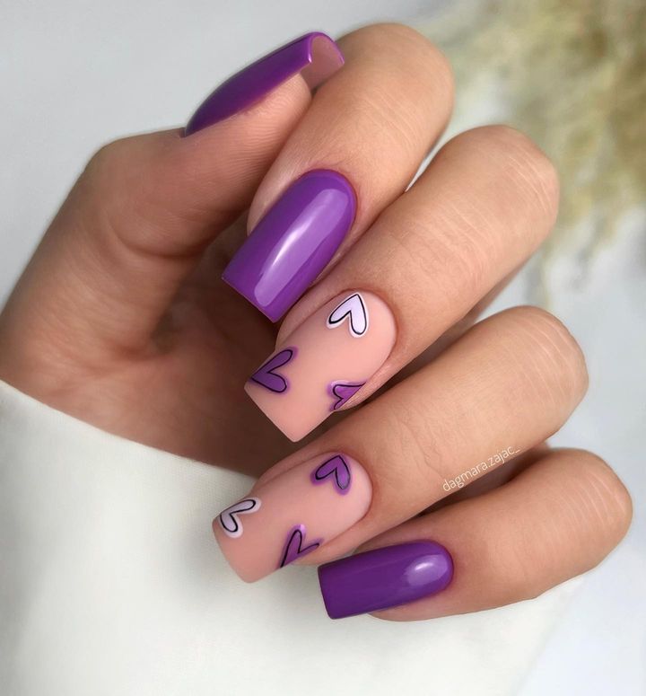 Short Purple And Nude Nails