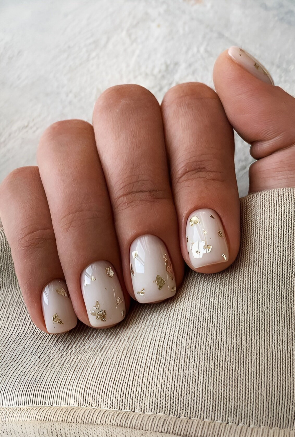 Short White Wedding Nail Designs With Gold