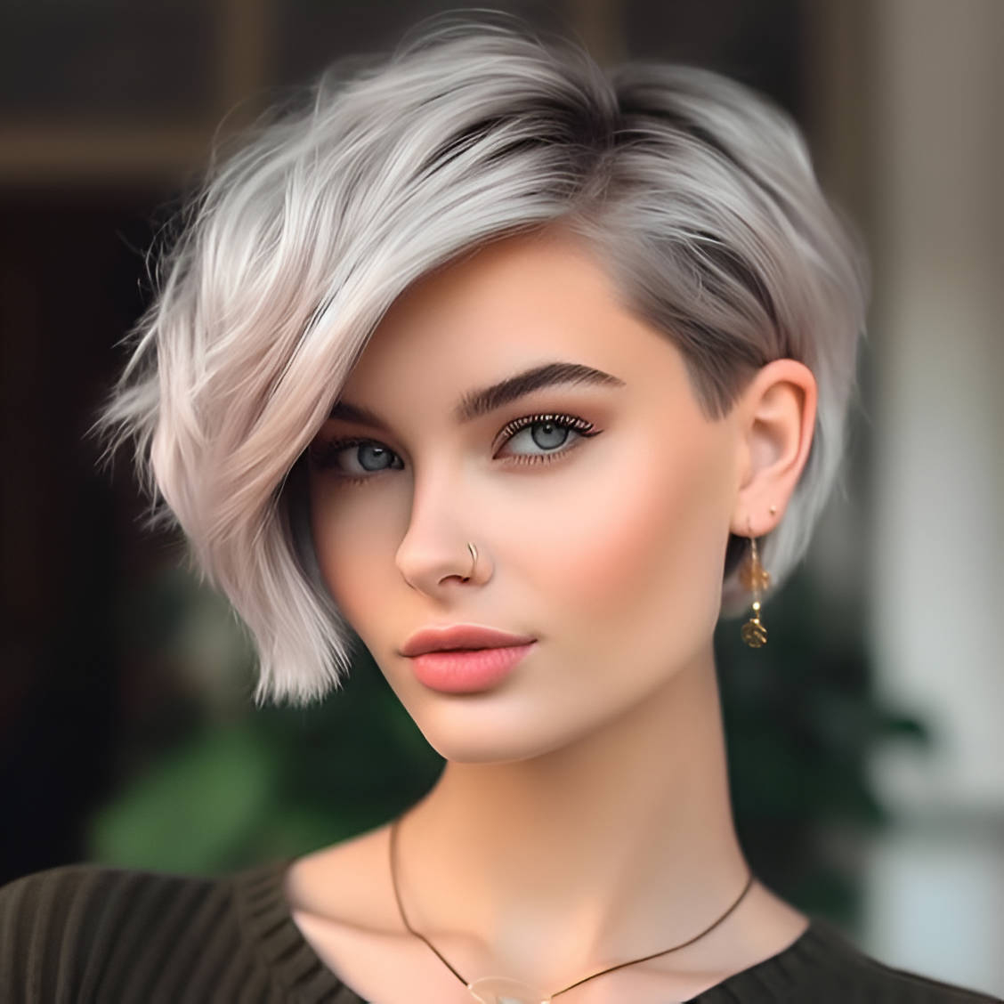 Silver Pixie With A Deep Side Part
