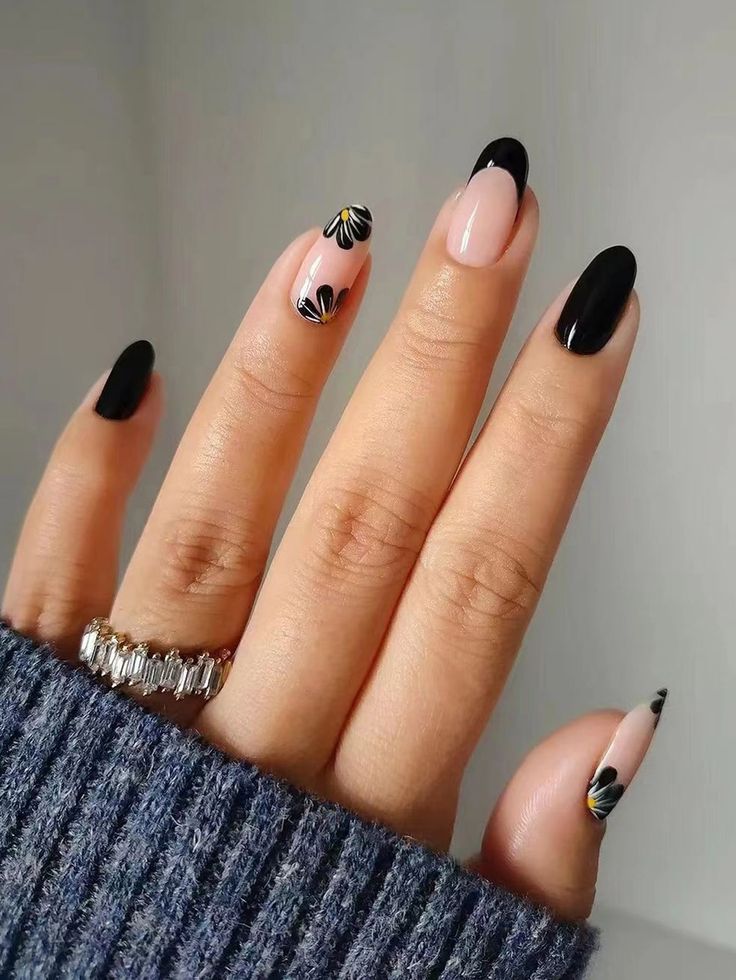 Simple Black Foral Nails