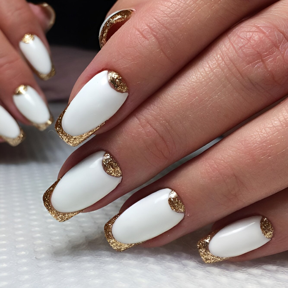 Simple Gold And White Nails